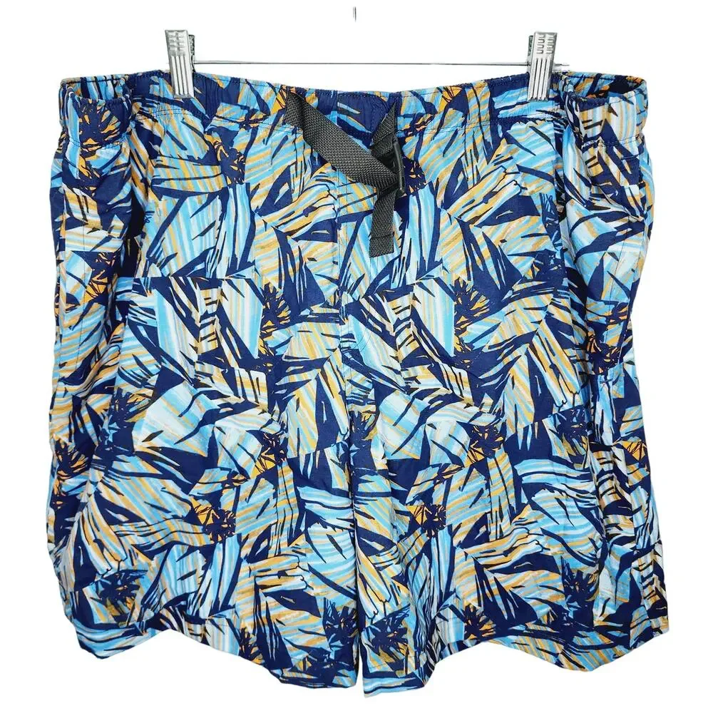 Columbia Omni Shade Swim Shorts Men's XL Blue Tropical Palm Print Lined Coastal